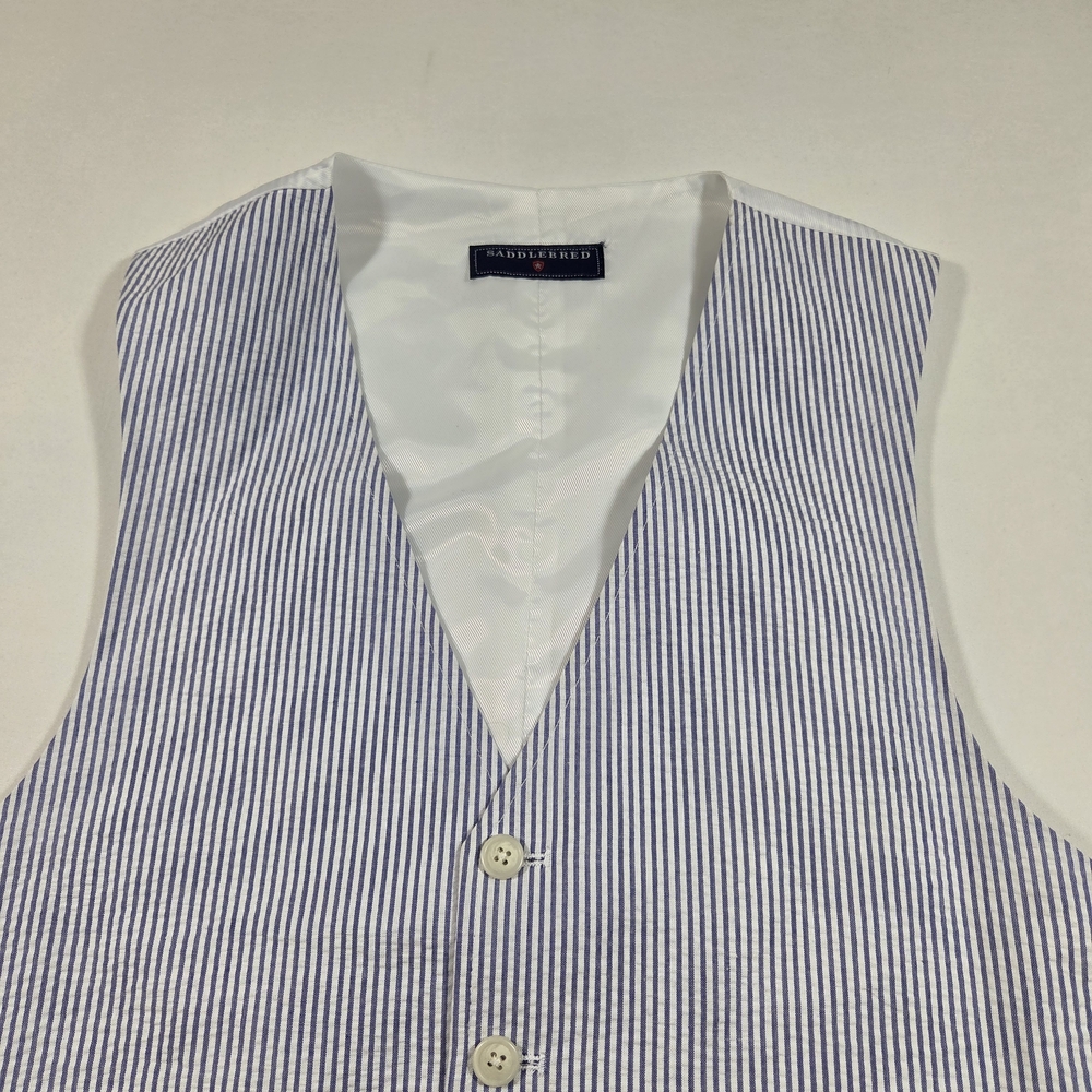Saddlebred Vest Men's White and Blue Pinstripe Vest Cotton Large Business Casual - Picture 3 of 9